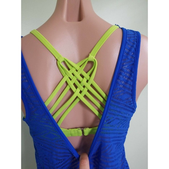 Go by Gossip Sporty Splice crochet layered tankini top blue green size XL - Picture 4 of 5